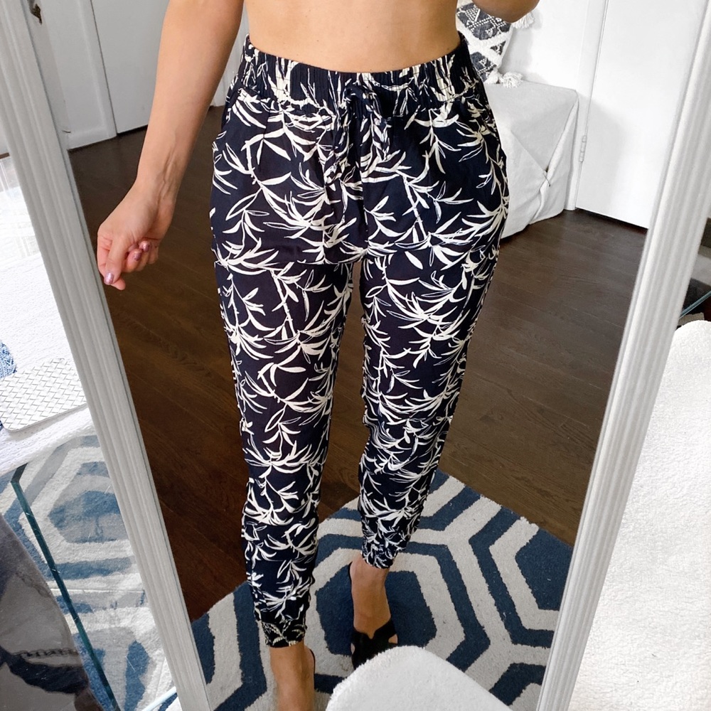 🐚 BOHO TROPICAL NAVY WHITE HIGH WAIST BAGGY PANTS!